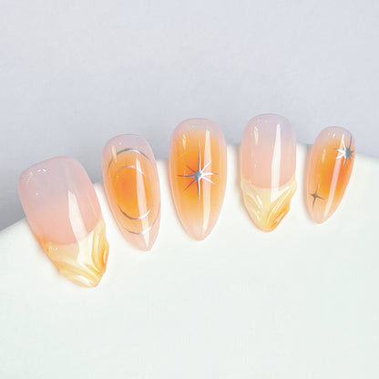 Sunset Elegance Gradient French Handmade Press on Nails Set Short Almond Flase Nails