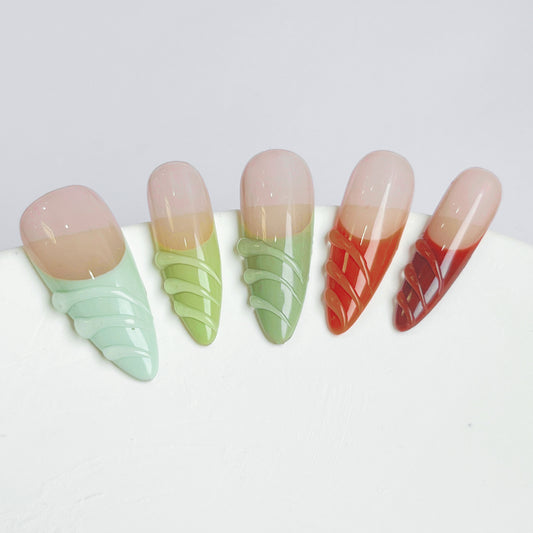 Chromatic Flow Fusion Handmade Press On Nail Set Almond False Nails Patch 10pcs