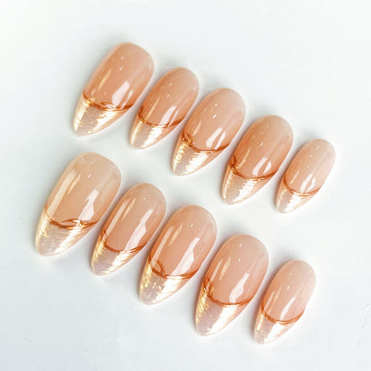 Golden Elegance Elegant Handmade Press On Nail Gold Glitter French Style Flase Nails Patch 10pcs