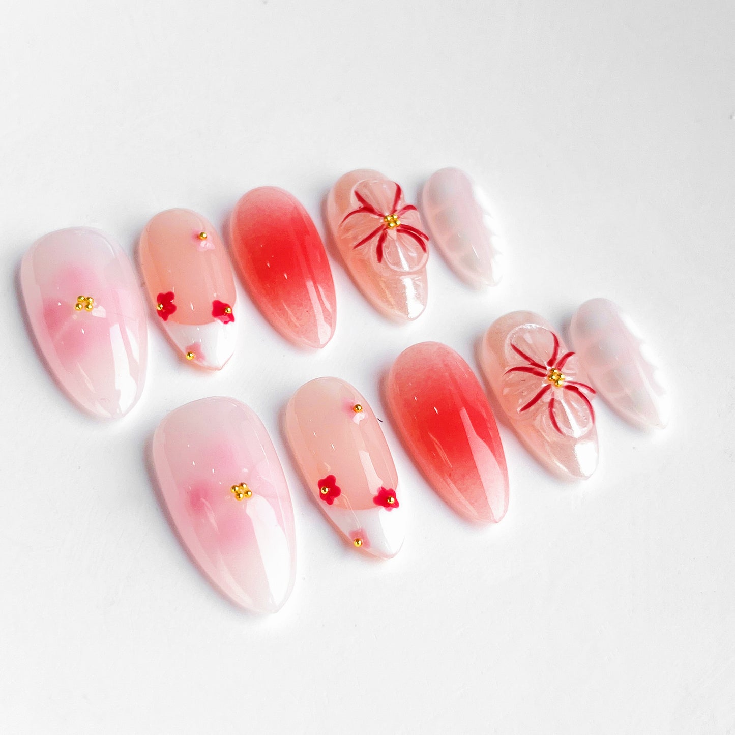 Embrace Floral Serenade Handmade Press On Nail Pink Flower Art Flase Nails Set Short Almond 10PCS