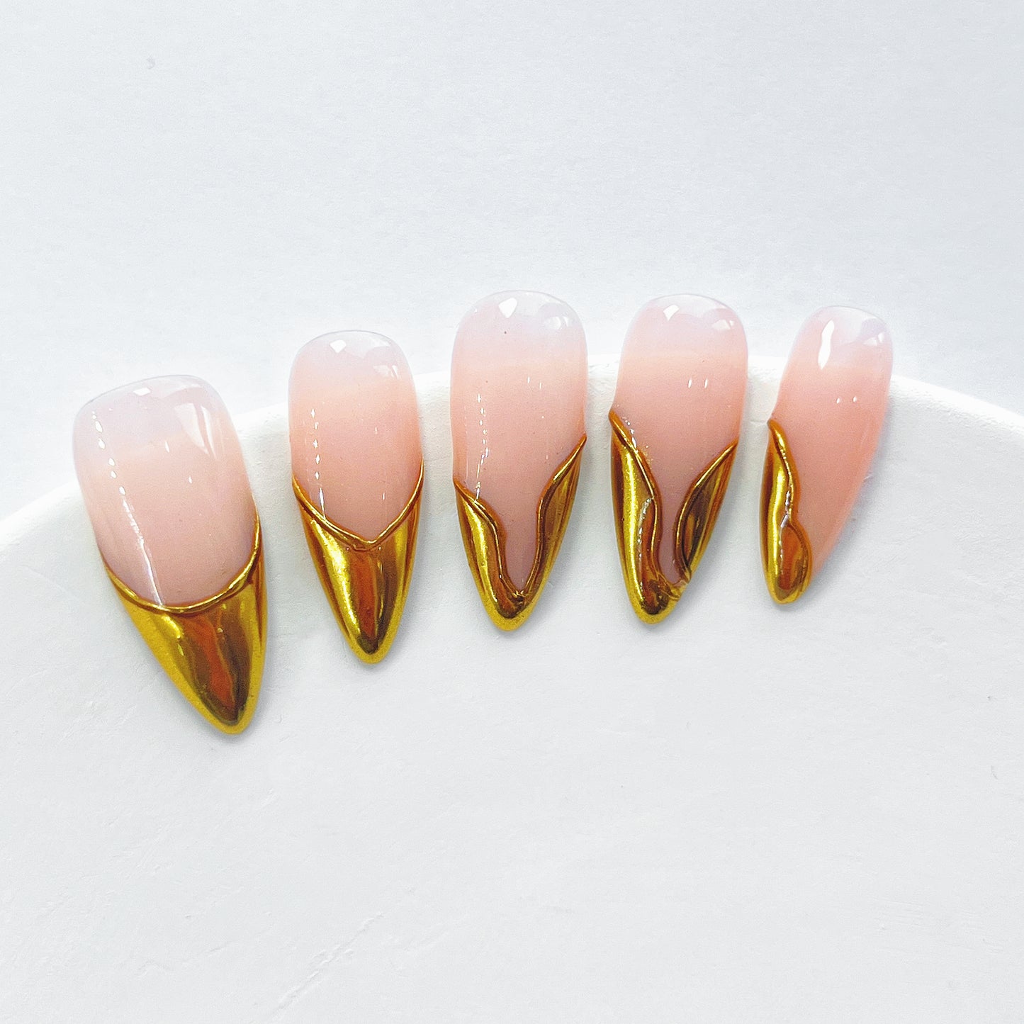 Luxurious Gold Splendor Elegant Handmade Press On Nail French Style Flase Nails Patch 10pcs