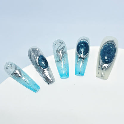 Gem Blue Eyes Transparent Armor Press On Nails