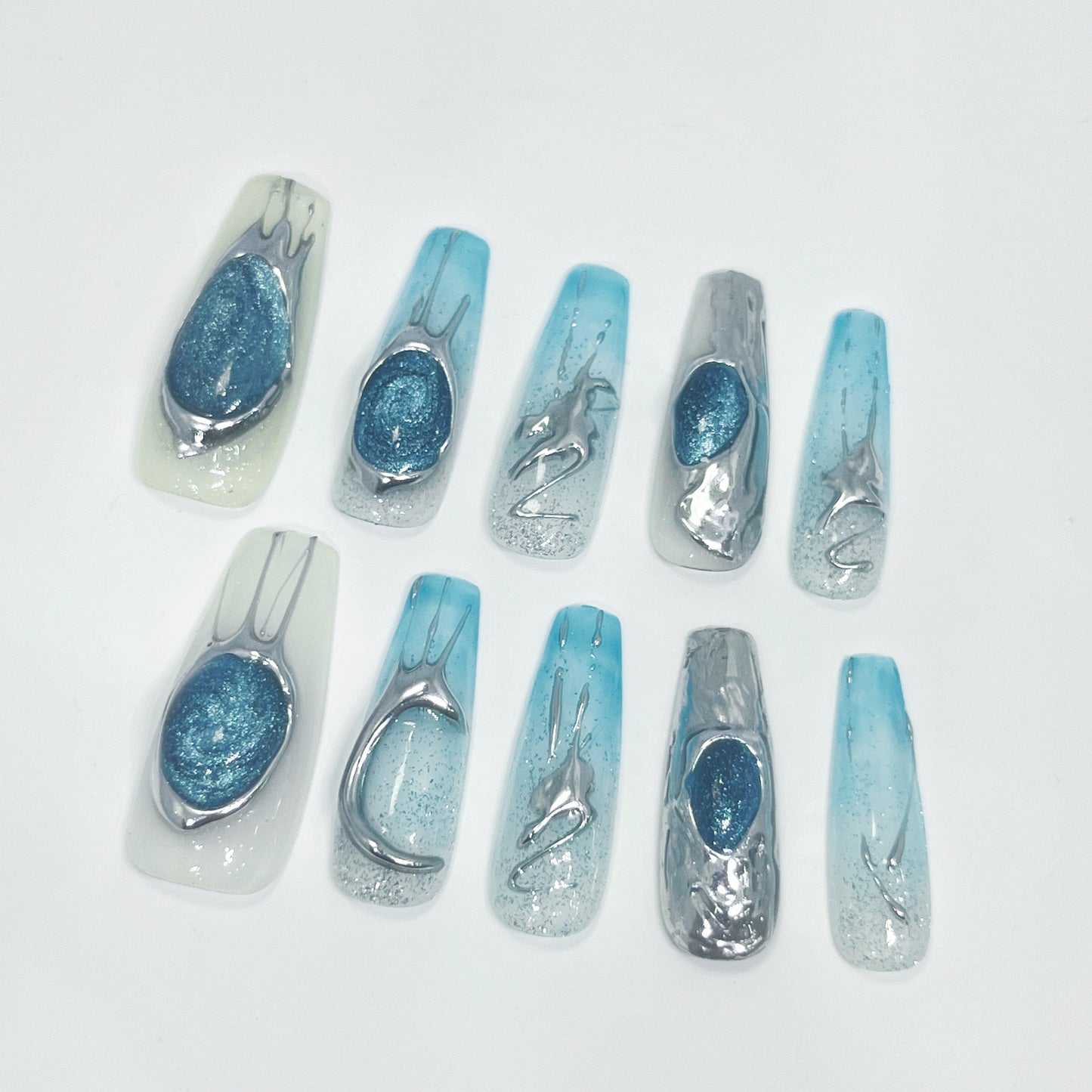 Gem Blue Eyes Transparent Armor Press On Nails